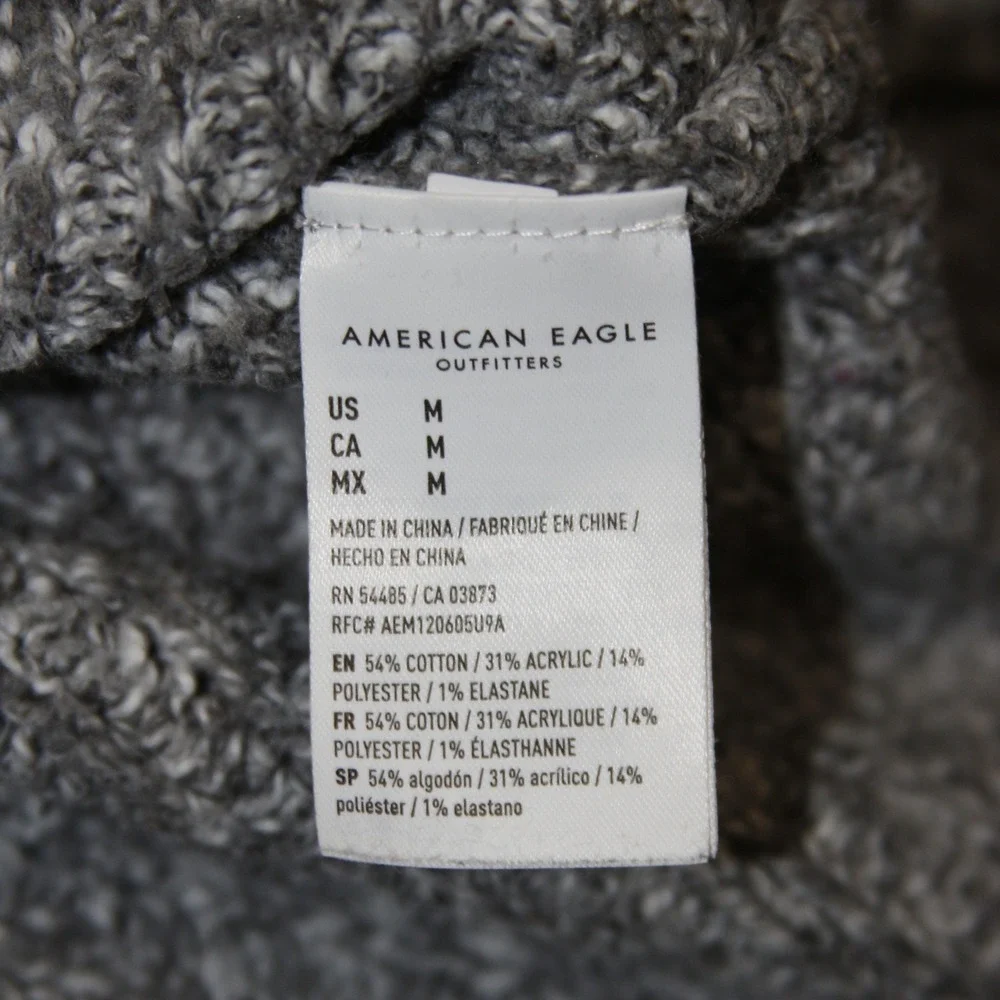 American Eagle Sweater Womens M Gray Mock Neck Marled‎ Knit Boxy Pullover